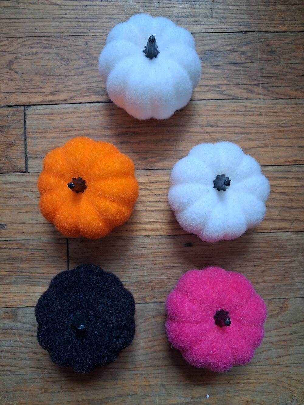 Hyde & EEK Boutique 5 Pc Flocked Velvet Mini Pumpkin Set Halloween Table